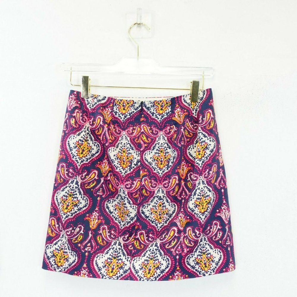 J.Crew Multi Color Paisely Mini Skirt SMALL Pocketed Skirt Cotton Stretch - Picture 8 of 9